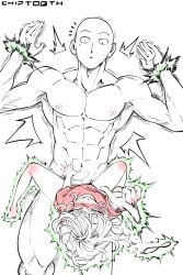 1boy 1boy1girl 1girl 1girl1boy 1girls 2026 2d artist_logo artist_name bald blush chip-tooth curly_hair green_eyes green_hair hi_res highres male male/female medium_hair muscles muscular_male no_panties nude one-punch_man petite pink_shirt saitama short_hair small_breasts tatsumaki white_background