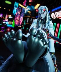 feet female_only foot_fetish looking_at_viewer omnic overwatch robot_girl rsilver shion_(overwatch) solo