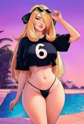 1girls ai_generated big_ass cynthia_(pokemon) female female_only gamefreak grand_theft_auto grand_theft_auto_vi huge_ass huge_breasts leo_dawg nintendo pokemon rockstar_games solo thick_thighs vice_city_cover_girl wide_hips