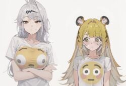 2girls artist_request blush collarbone embarrassed flat_chest hair_intakes hoyoverse ju_fufu ju_fufu_(zenless_zone_zero) multiple_girls simple_background tagme white_background zenless_zone_zero