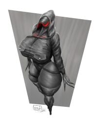 1girls 2026 2d animate_inanimate anthropomorphic anthropomorphization artist_signature borisfed breast_pocket breast_pockets breasts breasts_bigger_than_head claws color covered_breasts digital_media_(artwork) female female_only grey_body grey_clothing high-angle_view hood_up hoodie hourglass_figure hourglass_figured_female humanoid led_light leotard metallic_body metallic_skin monochrome no_face no_mouth one_leg perspective pockets safari_jacket screen_face sharp_claws sharp_fingernails simple_background spot_color thick_thighs thighhighs thighs thighs_bigger_than_head traffic_light wire