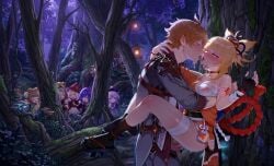 1boy 1girls against_tree ai_generated bandage big_breasts blue_eyes brown_hair cheating cheating_(relationship) cheating_boyfriend childe_(genshin_impact) clothed_sex earring exhibitionism exposed_nipples female french_kiss genshin_impact ginger_hair golden_eyes hair_ornament harem hetero hetero_sex kimono klee_(genshin_impact) large_breasts large_penis leg_lock male male/female mature_female muscular muscular_male penis_in_pussy perky_nipples prune_(genshin_impact) qiqi_(genshin_impact) reunion saliva saliva_trail sayu_(genshin_impact) sex tartaglia_(genshin_impact) tongue_kiss vaginal vaginal_penetration yaoyao_(genshin_impact) yoimiya_(genshin_impact)