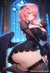 1girl ai_generated big_breasts crossed_arms female hair hoyoverse mature_female pink ramiel_(zenless_zone_zero) remielle_(zenless_zone_zero) remielle_dan revoaru thick_thighs thighs wings zenless_zone_zero