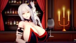 1girls big_breasts candle cleavage fate/grand_order fate_(series) gloves lipstick marie_antoinette_(alter)_(fate) paracetamolkoi silver_hair wine wine_cellar wine_glass