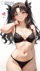 1girls 2026 ai_assisted ai_generated anime black_bra boobs bow bra breasts bust fate/stay_night fate_(series) hi_res high_quality high_resolution highres long_hair navel panties patreon patreon_username rin_tohsaka skypassion stable_diffusion tits tohsaka_rin underwear watermark