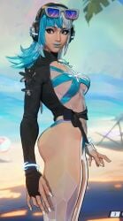 1girls ass big_ass bikini female female_only heterochromia luna_snow luna_snow_(cool_summer) luna_snow_(marvel_rivals) marvel marvel_rivals swimsuit thick_thighs