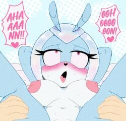 1boy 1girl ahegao antennae anthro arms_behind_head blue_fur blue_skin blush breasts colored_skin completely_nude english_text female fucked_silly furry furry_female furry_with_non-furry genyacero hands_on_another's_thighs hetero implied_sex interspecies jewel_the_beetle large_breasts lying male navel nipples nude on_back open_mouth out-of-frame_censoring pink_eyes pov_hands red_eyes rolling_eyes sex short_hair solo_focus sonic_(series) sonic_the_hedgehog_(series) speech_bubble spoken_heart spread_legs sweat text tongue tongue_out vagina white_hair
