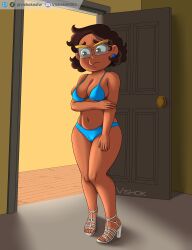 1girls arm_under_breasts artist_name big_breasts bikini bikini_bottom bikini_top blue_bikini breasts brown_eyes brown_hair camila_noceda cleavage door ear_piercing earrings eyewear female female_only footwear full_body glasses hair heels high_heels hips mature mature_female mature_woman milf mother short_hair solo solo_female swimwear the_owl_house thighs vishoknsfw