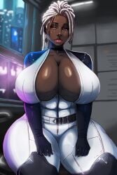 1girls big_breasts breasts cleavage dark-skinned_female dark_skin female female_only huge_breasts johntazukura original original_character solo thick_thighs voluptuous voluptuous_female white_hair wide_hips