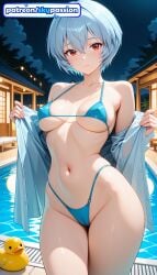 1girls 2026 ai_assisted ai_generated anime ayanami_rei bikini blue_bikini boobs breasts bust evangelion hi_res high_quality high_resolution highres navel neon_genesis_evangelion night night_sky patreon patreon_username pool red_eyes rei_ayanami short_hair sky skypassion solo stable_diffusion swimsuit tits water watermark window
