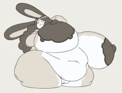 anthro arms_behind_head breasts fat female huge_belly huge_breasts nsfwoaf pussy rabbit thick_thighs wide_hips