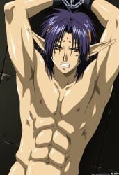 ai ai-created ai_art ai_assisted ai_generated armpits arms_up chained_up chained_wrists chains chrono_crusade demon demon_boy gay male male_focus male_only pointy_ears solo_male tied_up