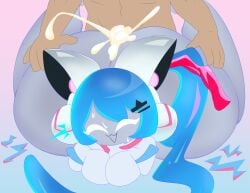 blue_hair bottomless cat_ears cookie_run cookie_run_ovensmash cum cum_in_ass cum_inside dj_miya female huge_ass hyper_ass male/female male_penetrating_female sex somberflyblown