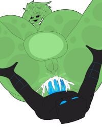 1boy 1girls big_ass big_breasts big_butt black_body black_skin blocky_head blue_cock blue_dick blue_eyes blue_penis breasts cum cum_inside cum_inside_ass cum_visible_through_body green_body green_hair green_skin hair hb_(hb_the_ender) original penis_in_ass slime slime_girl slimer_(stemingbunbun) stemingbunbun tagme thick_thighs wide_hips
