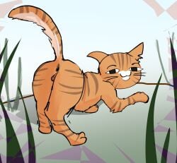 1girls a_cat_is_fine_too anus cat cat_ears cute feline feline_pussy feral furry genderswap_(otf) gun_(mewgenics) mewgenics orange_hair presenting presenting_hindquarters presenting_pussy pussy simple_background