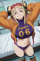 1boy absurdres adult ai_assisted ai_generated big_breasts breasts female hands_behind_head heeven highres male mature one_piece patreon patreon_username perfect_body standing uncensored vegapunk_york