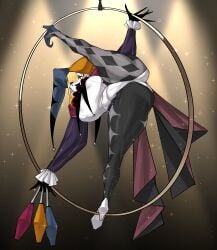 ass blonde_hair bodysuit cameltoe clown clown_girl clown_makeup covered_nipples curvy female female_only flexible flexible_female high_heels huge_ass jester_cap juggling_club large_breasts long_hair looking_at_viewer nlebo_hentai oc original smile spread_legs thick thick_ass thick_thighs