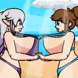 animated bikini bikini_bottom bikini_top blush bmasterad boob_press boob_squeeze boob_squish boobs_bigger_than_head breasts elf elf_ears female giant_ass giant_breasts huge_breasts jiggling jiggling_breasts lavender_(petrisvt) light_skin makeup purple_eyes silver_hair swinging_breasts symmetrical_docking virtual_youtuber vtuber vtuberfanart will_(doodlewill)