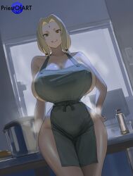 1girls ai_generated apron_only big_breasts boruto:_naruto_next_generations busty female indoors milf naruto_(series) priestofart shiny solo_female standing thick_thighs tsunade watermark wide_hips