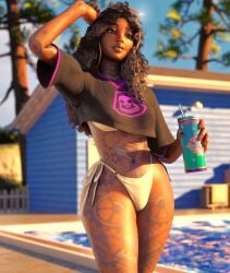 arms_up bikini black_hair brown_eyes dark-skinned_female dark_skin earrings fit fit_female fortnite grand_theft_auto grand_theft_auto_vi holding jules_(fortnite) long_hair looking_at_viewer piercing slim_waist sunglasses sunglasses_on_head tagme tattoo thick_thighs topwear underboob vice_city_cover_girl voluptuous wide_hips