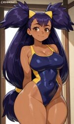 ai_generated brown_eyes curvaceous curvy dark-skinned_female dark_skin houseofwaifu iris_(pokemon) pokemon smile smiling swimsuit swimwear thick_hips thick_legs thick_thighs thighs wide_hips wide_thighs
