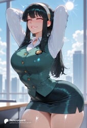 1girl 1girls absurd_res absurdres ahegao ai_generated arms_behind_head arms_up ass big_ass big_breasts biting_own_lip black_hair blue_sky blush breasts buttons cloud collared_shirt cowboy_shot curvy day desk drooling female female_focus fucked_silly green_vest hairband half-closed_eyes hi_res high_quality high_resolution highres indoors large_ass large_breasts lips long_hair long_sleeves miniskirt nekromant office panties parted_lips pencil_skirt red_eyes rolling_eyes saliva shirt sidelocks skirt sky smile solo solo_focus spy_x_family straight sun sweat thick_thighs thighs thorn_princess underwear vest white_hairband white_panties white_shirt wide_hips window yor_briar yor_forger