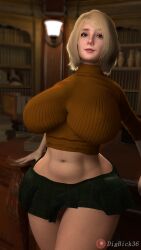 1girl 1girls 3d 3d_(artwork) abs ashley_graham belly big_breasts blonde blonde_female blonde_hair capcom clothed curvy female female_focus female_only green_eyes looking_at_viewer resident_evil resident_evil_4 skirt solo solo_female solo_focus stomach sweater
