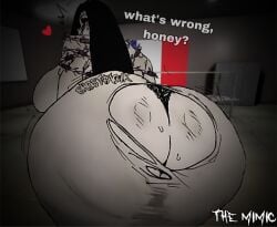 1girls 3d_background ass ass_focus barbed_wire black_hair explicit from_behind ghostfacik huge_ass keiko_(the_mimic) lineart long_hair looking_back monochrome roblox roblox_background roblox_game screencap_background self_upload sketch solo text the_mimic thick_thighs torn_dress traditional_media white_dress
