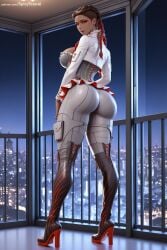 1girl ai_generated apex_legends ass black_hair boots braid breasts brown_hair from_behind full_body hi_res high_heel_boots high_heels high_quality high_resolution indoors large_breasts loba_(apex_legends) looking_at_viewer looking_back patreon patreon_username red_eyes seductive sexy solo spicytoonai standing thigh_boots uncensored watermark