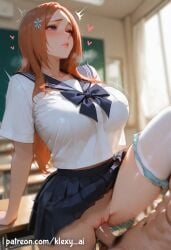 1boy 1girls ai_generated ass ass_focus ass_grab big_ass big_breasts bleach bleach:_the_thousand-year_blood_war blonde_hair blush breast_grab breasts closed_mouth clothes clothing cute cute_face exposed_breasts female female_focus female_on_top inoue_orihime large_ass large_breasts light-skinned_female light_skin long_hair looking_at_viewer nipples penis penis_in_pussy pink_eyes pink_nipples pussy sexy sexy_body sexy_female younger_female