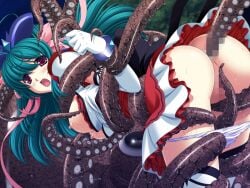 1girl 2000s_(style) anal ass ayahime_kurumi blush breasts censored elbow_gloves game_asset gloves grabbed_by_tentacles green_hair imminent_rape large_breasts lemmtear_theta long_hair magical_girl mahou_senshi_(series) mahou_senshi_lemmtear_knights monster mosaic_censoring night nipples non-web_source official_art open_mouth outdoors panties panty_pull purple_eyes rape restrained ribbon saitou_natsuki self-datamine solo tentacle_sex tentacles thighhighs underwear variant_set visual_novel_cg white_panties