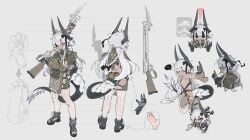! 1boy 1girl absurdres anus anus_peek armpits ass back bare_shoulders bayonet belt belt_pouch black_bow black_bowtie black_tail blindfold blush bow bowtie braid breasts cat_tail chest_harness chibi chinese_commentary cigarette colored_anus colored_pussy colored_tongue commentary_request covered_nipples cross-section dark_skin dot_nose double_eyepatch dragon_girl dragon_horns dragon_tail eflo_(794753336) eyepatch fang from_behind from_side gauntlets green_eyes green_shrug grey_background gun hands_up harness high_collar highres holding holding_cigarette horns imminent_penetration large_horns large_tail lever_action lighter lineart long_hair looking_at_viewer looking_down loose_hair_strand mask multiple_views nail_polish net notched_ear open-toe_shoes original partially_feathered_tail petite pointy_ears pouch pubic_hair purple_anus purple_pussy purple_tongue pussy pussy_peek reference_sheet revealing_clothes rifle shoelaces shrug_(clothing) sidelocks small_breasts smoking soles sparks spoken_squiggle spread_pussy squiggle steam stirrup_legwear sweatdrop tail thick_eyebrows thighhighs toeless_legwear toes tube unlit_cigarette_in_mouth weapon white_hair white_pubic_hair white_thighhighs