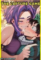 1boy 1boy1girl 1girl 1girls ai_generated big_breasts boku_no_hero_academia comic comic_cover deku izuku_midoriya lady_nagant lilabratt midoriya_izuku milf my_hero_academia purple_hair unusual_eyes unusual_pupils