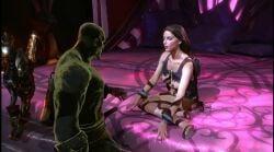 ai_generated aphrodite_(god_of_war) auburn_hair big_breasts blue_eyes kratos no_sound on_bed sucking tagme video