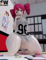 1girls 3d bottomless jersey kasane_teto red_hair short_playtime snippwapp tagme utau video vocaloid