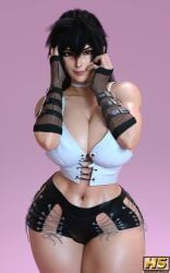 1girls 3d abs ass atsuko_hagiwara big_ass big_breasts black_hair breasts female fit fit_female hagiwara_studio highres muscular muscular_female original original_character pinup pubic_hair red_eyes solo solo_female tagme thick_thighs watermark