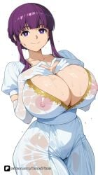 1girl ai_generated artist_name bangs blunt_bangs braid breasts cleavage closed_mouth collarbone covered_nipples dress elbow_gloves fern_(sousou_no_frieren) frieren_beyond_journey's_end gloves heart heart-shaped_pupils heart_hands huge_breasts looking_at_viewer nipples no_bra patreon puffy_short_sleeves puffy_sleeves purple_eyes purple_hair questionable see-through senpai_pixels short_sleeves sidelocks simple_background smile solo sousou_no_frieren symbol-shaped_pupils wet wet_clothes wet_dress white_background white_dress white_gloves