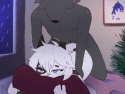 2boys 2d 2d_animation after_sex anal anal_sex anthro anthro_on_anthro anthro_only anthro_penetrated anthro_penetrating anthro_penetrating_anthro beanii bed bedroom benji_(beanii) blue_eyes blush cum cum_in_ass cum_inside cumming_in_ass cumming_while_penetrated dinner_table doggy_style drying_hair ejaculation ejaculation_while_penetrated embarrassed femboy fucked_from_behind fucking furry furry_male furry_only gay grey_body grey_fur hands_on_hips internal internal_view laying_down laying_on_bed laying_on_stomach meme meme_attire meme_clothing moaning moaning_in_pleasure on_bed on_stomach overflowing_cum pillow_grab prone_bone rain raining sex sex_from_behind sex_on_bed sound tagme towel video white_body white_fur