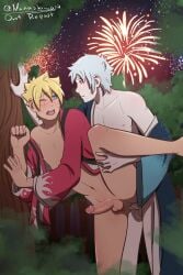 2boys absurd_res absurd_resolution absurdres against_tree balls bare_shoulders barefoot blonde_hair blue_eyes blue_hair blue_kimono blue_yukata boruto boruto:_naruto_next_generation boruto:_naruto_next_generations boruto:_naruto_the_movie boruto:_two_blue_vortex boruto:naruto_next_generations boruto_(series) boruto_uzumaki bottomless boyfriend boyfriends couple duo duo_focus duo_male erect_nipples erection exposed_penis feet feet_up femboy festival festive_clothing fireworks gay gay_anal gay_male gay_sex hi_res high_resolution highres kimono leg_up legs_up light-skinned_male light_skin looking_at_another looking_at_partner male_penetrated male_penetrating male_penetrating_male messy_hair mitsuki_(naruto) moan moaning moaning_in_pleasure nanashi_017 narrowed_eyes naruto naruto_(series) nature nature_background night night_sky nipples no_panties one_eye_closed one_leg_up open_mouth orgasm_face outdoors outside pale-skinned_male pale_skin penetration penis penis_out pink_kimono pink_nipples pleasure_face romantic romantic_ambiance romantic_couple romantic_sex scar scar_across_eye scar_on_face shonen_jump shounen_jump shueisha standing standing_on_one_leg standing_sex teen teenage_male teenager testicles thigh_grab thighs trees twink undressing uzumaki_boruto very_high_resolution weekly_shonen_jump weekly_shounen_jump yaoi yellow_eyes yellow_hair yukata
