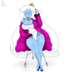 1girls adventure_time big_breasts blue_body blue_skin cartoon_network cleavage crisisaura crown eyebrows female female_only ice_queen ice_queen_(adventure_time) large_breasts looking_at_viewer swimsuit swimwear thick_thighs thighs white_eyes white_hair wide_hips