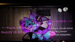 1boy 1girls 3d against_glass against_wall breasts doggy_style doggy_style dominant_male fan_character female female_penetrated five_nights_at_freddy's fnaf fnaf_oc from_behind from_behind_position large_breasts male male/female male_penetrating male_penetrating_female moan moaning moaning_in_pleasure nipples oc open_mouth original_character png purple_body rageing_wolf scottgames submissive_female tagme tongue tongue_out wanting_more