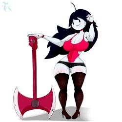 1girls adventure_time armpits axe big_breasts black_hair blush choker cleavage crisisaura female female_only grey_body grey_skin guitar large_breasts marceline solo solo_female solo_focus stockings thick_thighs thighhighs thighs weapon wide_hips