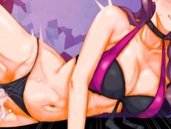 1boy 1girls alternate_costume bikini black_bikini black_swimsuit breasts brown_hair censored choker cleavage cum cum_in_pussy cum_inside dorothea_arnault earrings female female_focus fire_emblem fire_emblem:_three_houses fire_emblem_heroes hourglass_figure large_breasts long_hair male mimizunooka nintendo official_alternate_costume on_side pussy sex smile solo_focus sweat swimsuit vaginal_penetration wide_hips