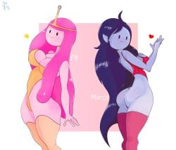 2girls adventure_time ass ass big_ass big_breasts big_butt black_hair choker cleavage crisisaura eyebrows eyelashes fat_ass female female_only grey_body grey_skin large_breasts leotard looking_at_viewer marceline pink_body pink_hair pink_skin princess_bubblegum stockings thick_thighs thighhighs thighs vampire wide_hips