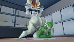 1boy 1girls 3d 3d_(artwork) all_fours anthro ass_bigger_than_head ass_up big_butt cinderace completely_nude completely_nude_female doggy_style female from_behind from_behind_position full_body furry furry_male gardevoir huge_ass humanoid ironhawk male naked naked_female nude nude_female pokémon_(species) pokemon pokemon_(species)