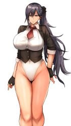 1girls 2018 absurd_res bare_legs black_gloves bow breasts clothing costume female female_only fingerless_gloves gloves hair_between_eyes hair_ribbon highleg highleg_leotard highres large_breasts leotard long_hair long_ponytail looking_at_viewer matching_hair/eyes mature_female original pepe_(jonasan) ponytail purple_eyes purple_hair ribbon ruuko-san simple_background solo standing thick_thighs thighs tied_hair tight_clothing very_long_hair white_background white_leotard