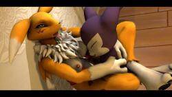 against_wall ahe_gao ahegao bandai_namco big_breasts breasts couple_(romantic) digimon digimon_(species) female female_fox fox happy_sex imp impmon legs_wrap legs_wrapped_around_partner male penetration renamon sex silvarion vaginal_penetration vixen