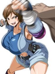 1boy 1girls abs armpits asian asian_female ass belt big_ass big_breasts big_butt breasts brown_hair collar confident feet_out_of_frame female_only fight fighting fighting_stance fingerless_gloves gloves hair_between_eyes huge_breasts kazama_asuka large_ass large_breasts light-skinned_female light_skin looking_at_viewer muscles muscular muscular_arms muscular_male no_background open_mouth oppai pov ryohei_29 short_hair shorts simple_background teeth tekken text thick_thighs thighs tomboy toned toned_female toned_stomach tongue white_background