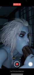 1futa 1girls 3d awoken big_breasts big_penis bimbo blowjob blue_body blue_eyes blue_skin breasts bungie curvy dark-skinned_futanari dark_skin destiny_(game) destiny_2 fellatio glowing_eyes hi_res hourglass_figure huge_ass large_breasts mara_sov oral phone prime3dx recording short_hair thick voluptuous white_hair