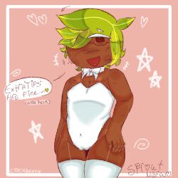 1cuntboy cookie_run cookie_run_kingdom cookie_run_ovenbreak cuntboy cuntboy_only dark-skinned_male hand_on_hip head_tilt herb_cookie ibispaintx logo neckwear no_sex simple_background solo suggestive talking_to_viewer thick_thighs thighhighs white_bodysuit